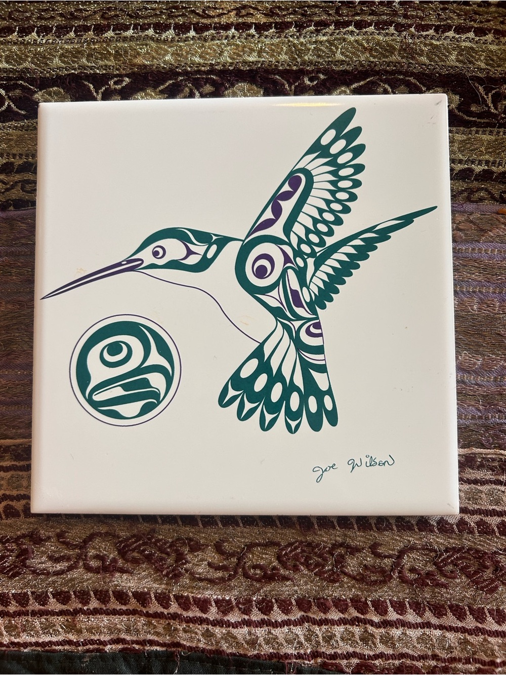 Joe Wilson Coast Salish "Hummingbird and Sun" Ceramic Tile – 6" x 6"